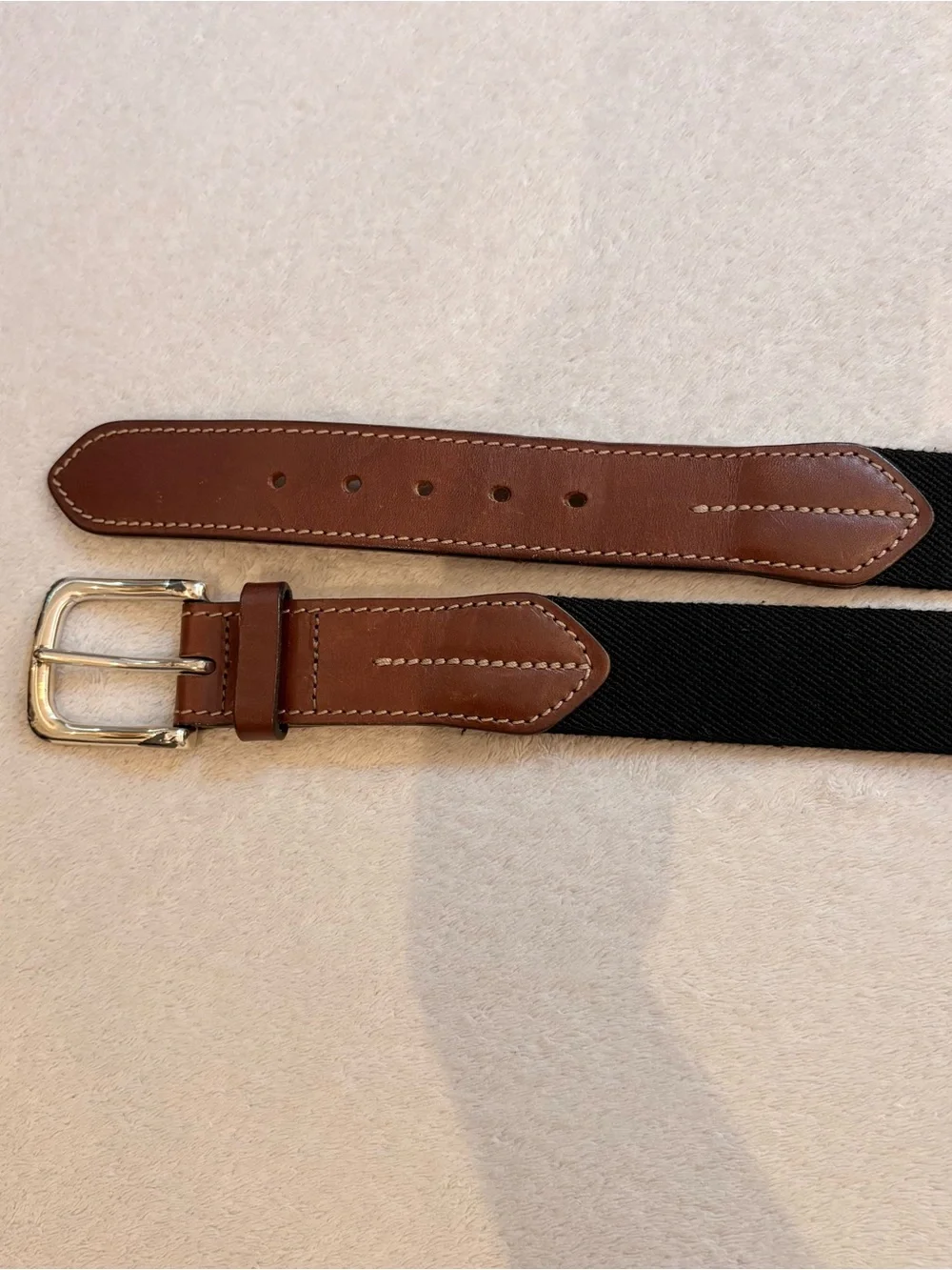 Trafalgar Mens Black Woven Strap with Brown Leather Trim Belt Sz 42
